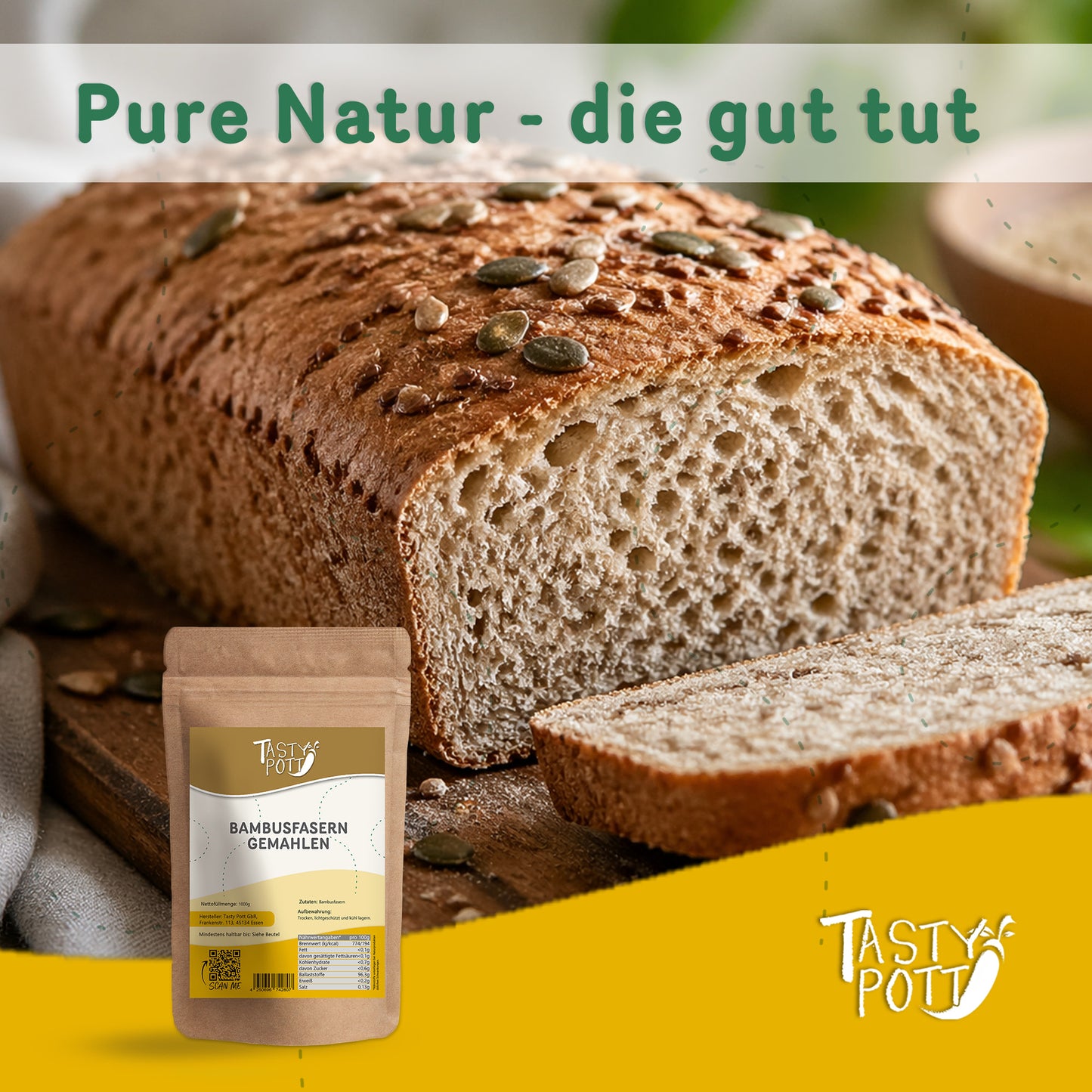 Gemahlene Bambusfasern in 1kg Beutel für gesunde Backwaren.