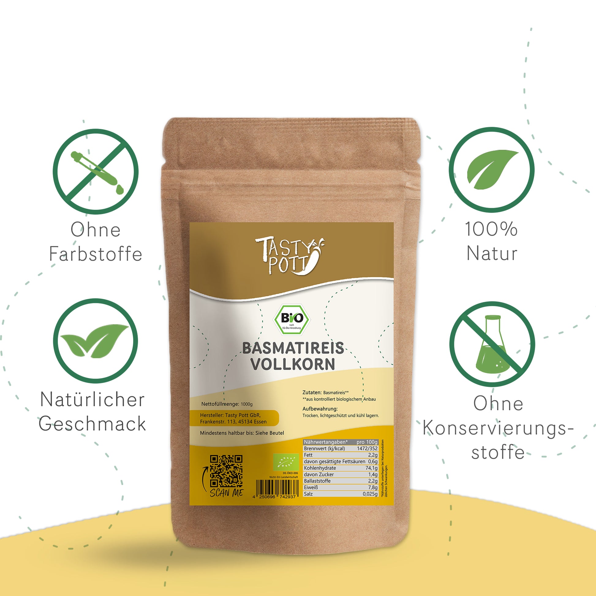 Bio Basmatireis Vollkorn - 1kg von Tasty Pott — Abbildung 3