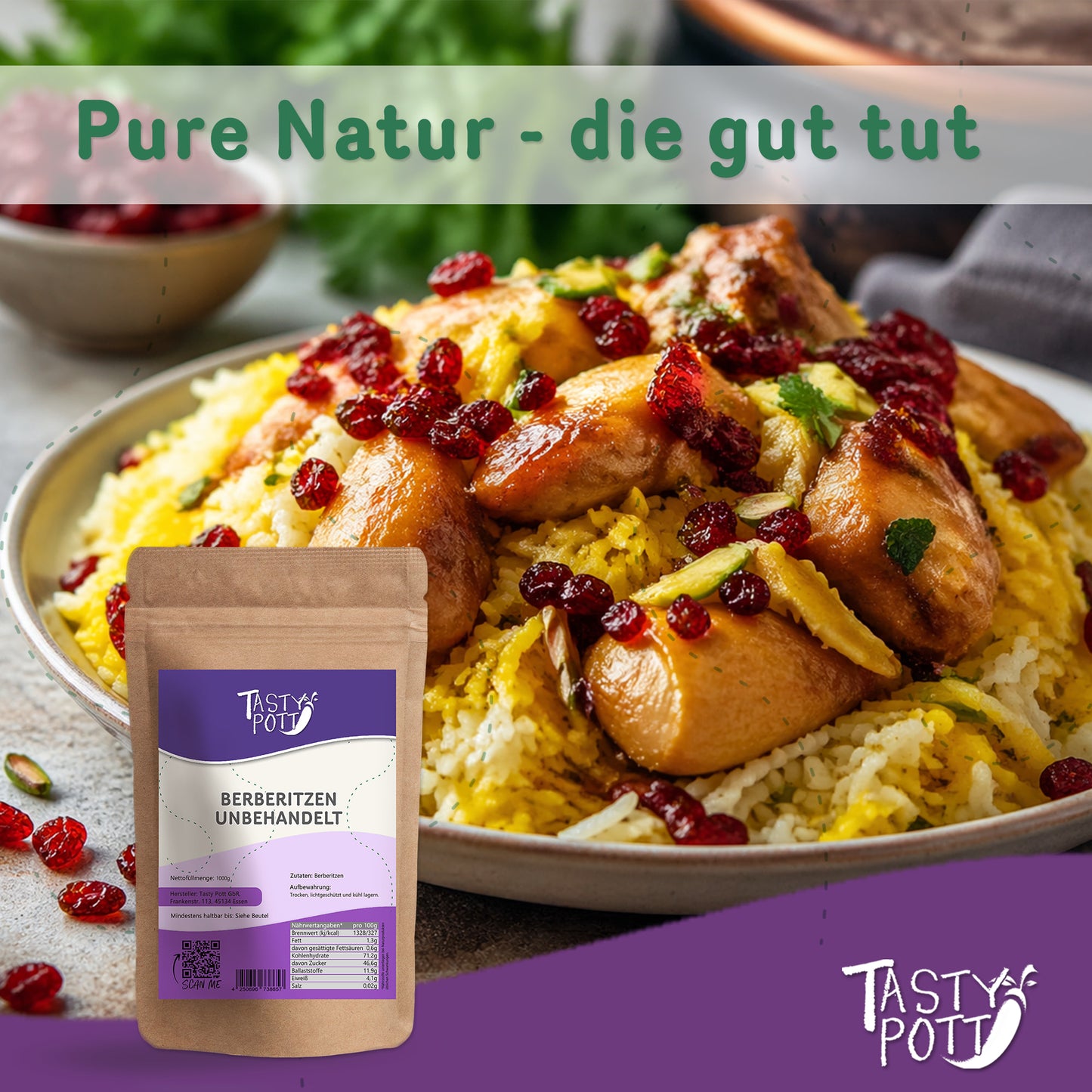 Getrocknete Berberitzen in 1 kg Beutel für gesunde Snacks.