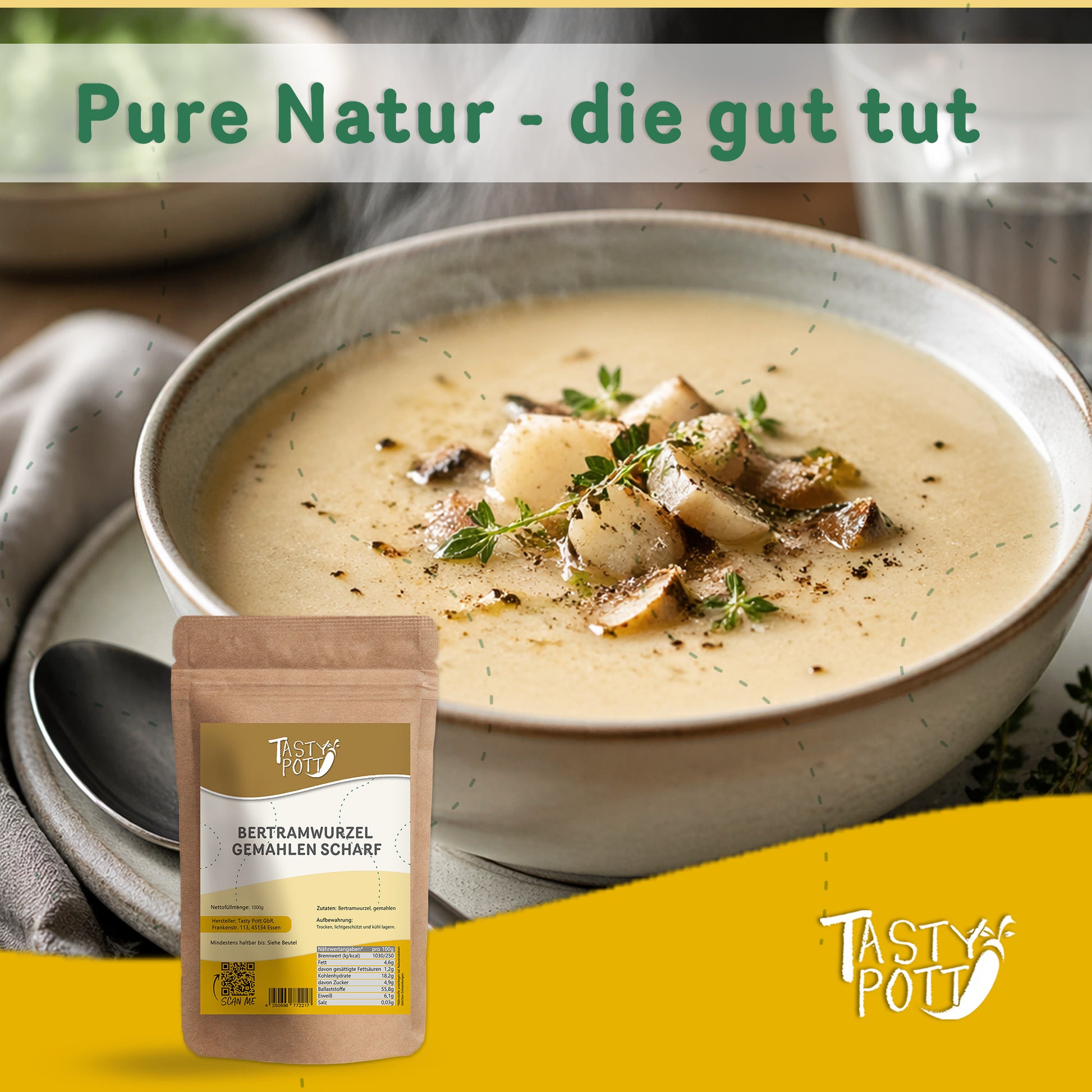 Bertramwurzel scharf gemahlen in 100g Beutel für aromatische Gerichte