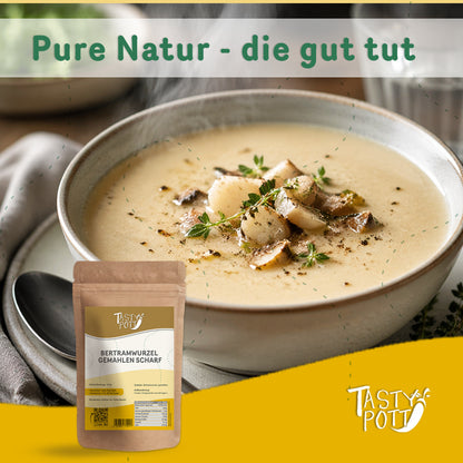 Bertramwurzel scharf gemahlen in 100g Beutel für aromatische Gerichte