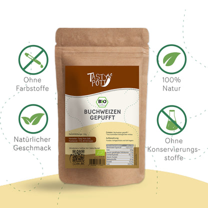 Bio Buchweizen gepufft in 350g Beutel, 100% natürlich und ohne Zusatzstoffe.