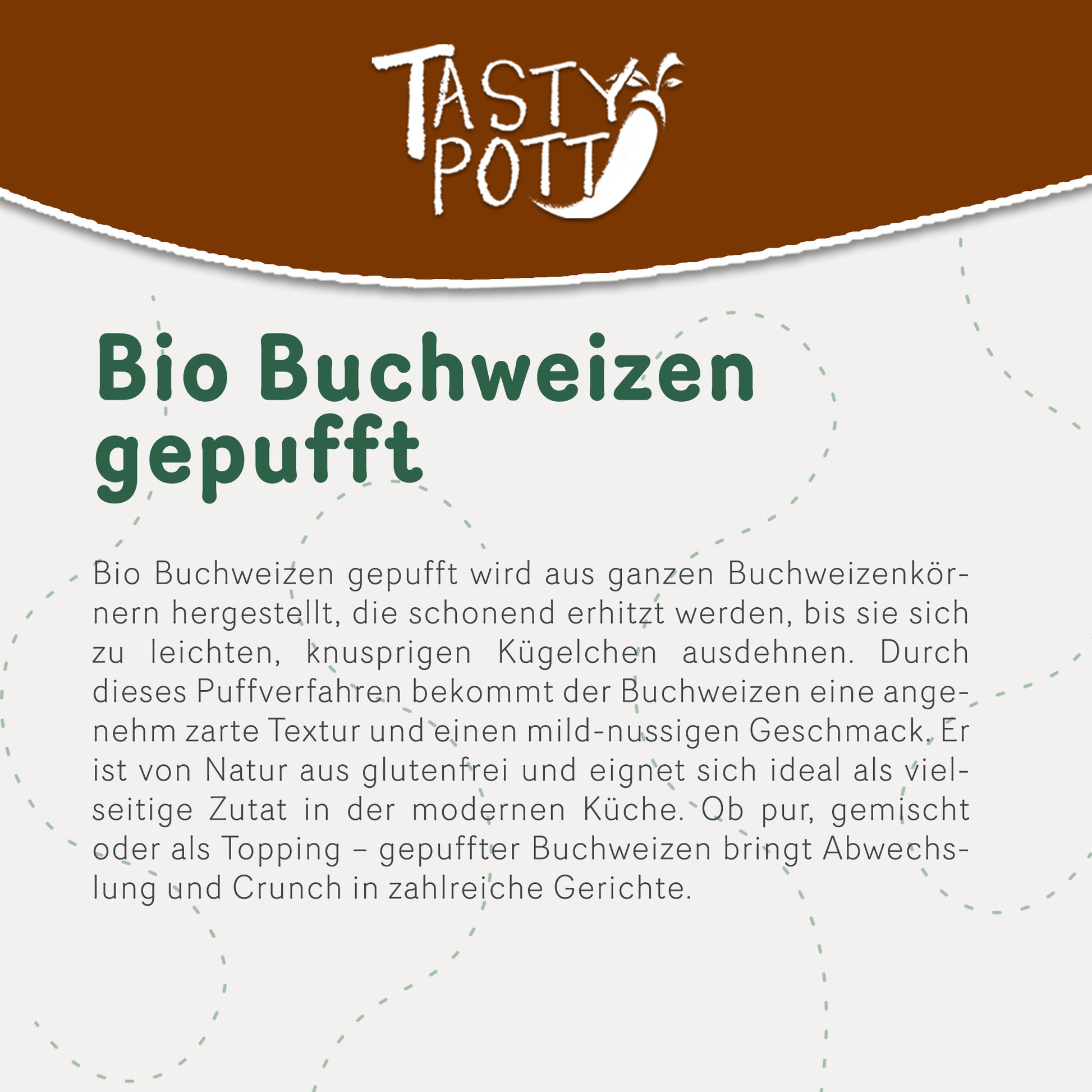 Gepuffter Bio Buchweizen in 350g Beutel, glutenfrei und knusprig.