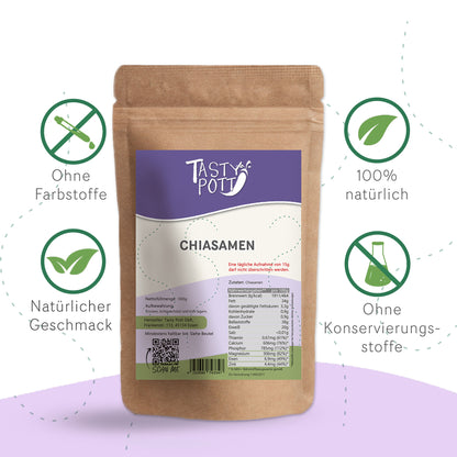 Chiasamen in 1kg Packung, 100% natürlich und ohne Zusatzstoffe.