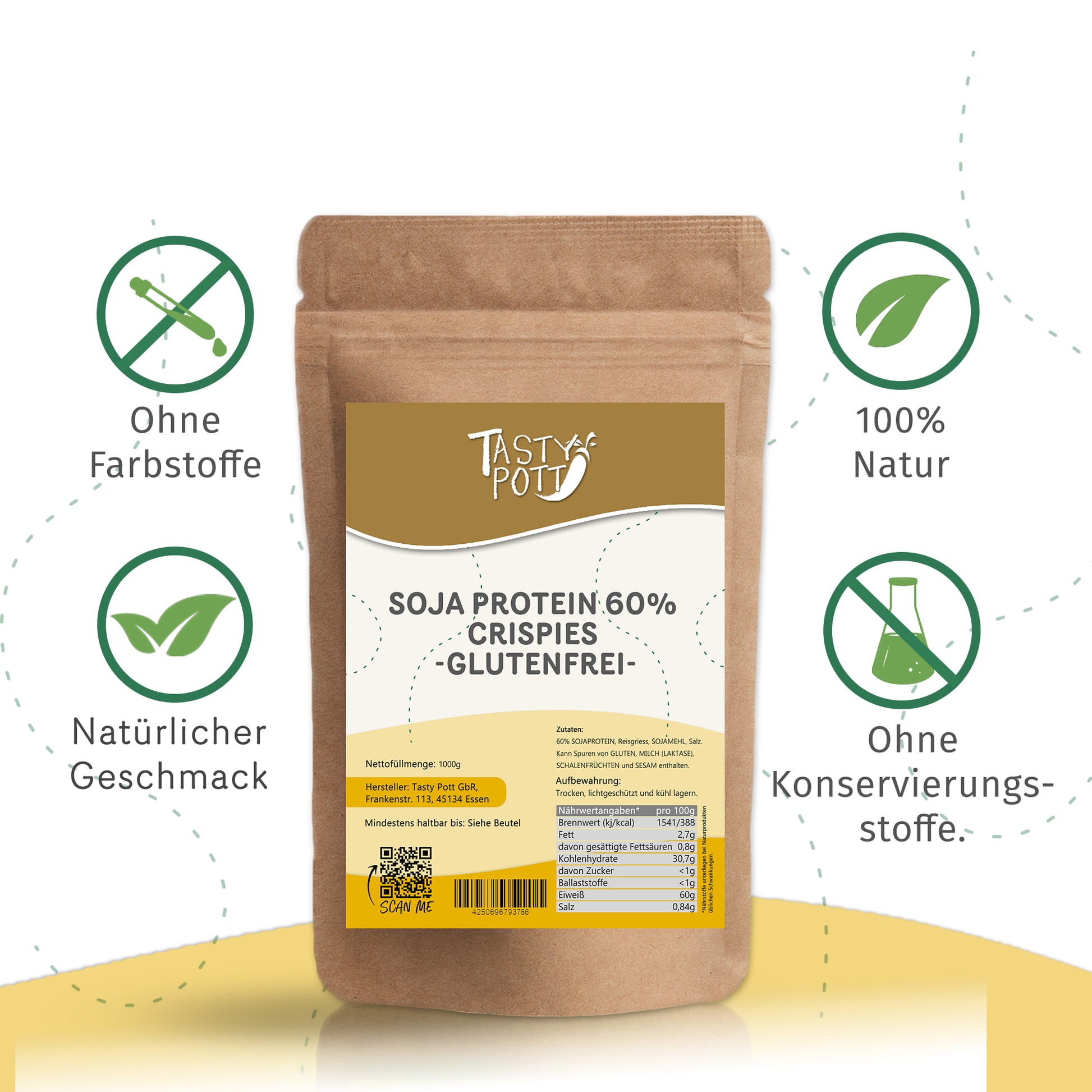 Soja Protein Crispies 60% | ab 1kg Beutel von Tasty Pott — Abbildung 2