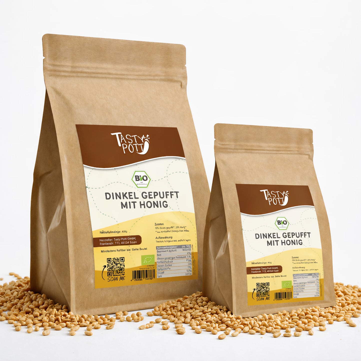 Bio Dinkel gepufft mit Honig, 400g Beutel von Tasty Pott.