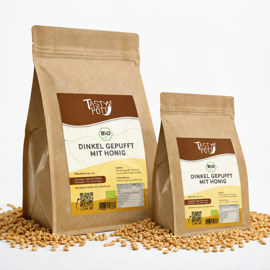 Bio Dinkel gepufft mit Honig, 400g Beutel von Tasty Pott.