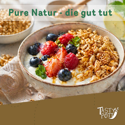 Gepuffter Bio-Dinkel mit Honig, 400g Beutel von Tasty Pott.