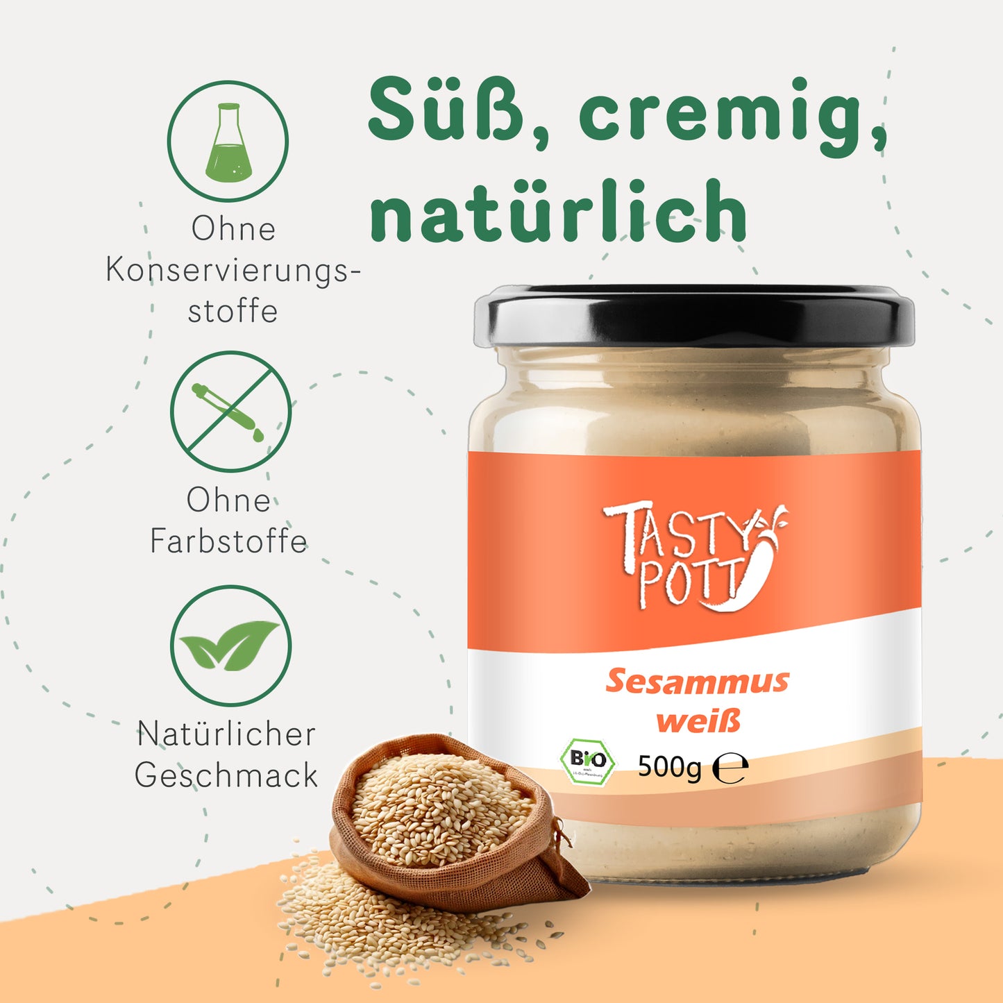 Bio Sesammus Tahin - 500 g Glas von Tasty Pott — Abbildung 2