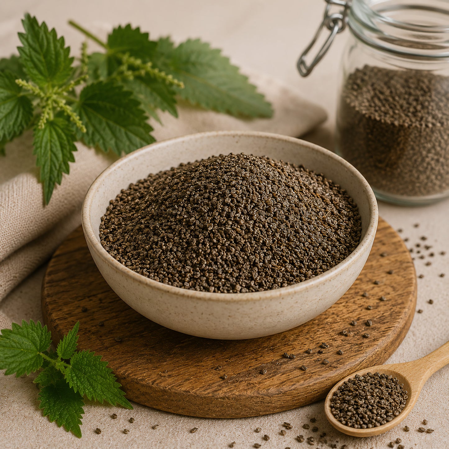 Bio Brennnesselsamen ganz, 300g Beutel, gesund und nahrhaft.