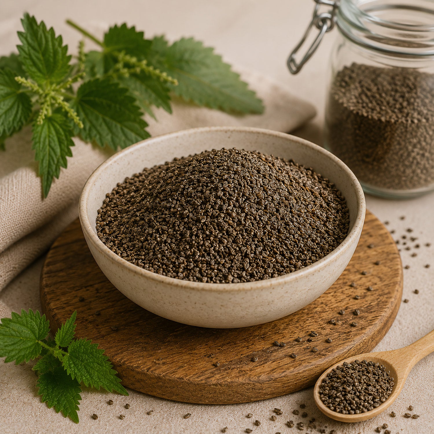 Bio Brennnesselsamen ganz, 300g Beutel, gesund und nahrhaft.