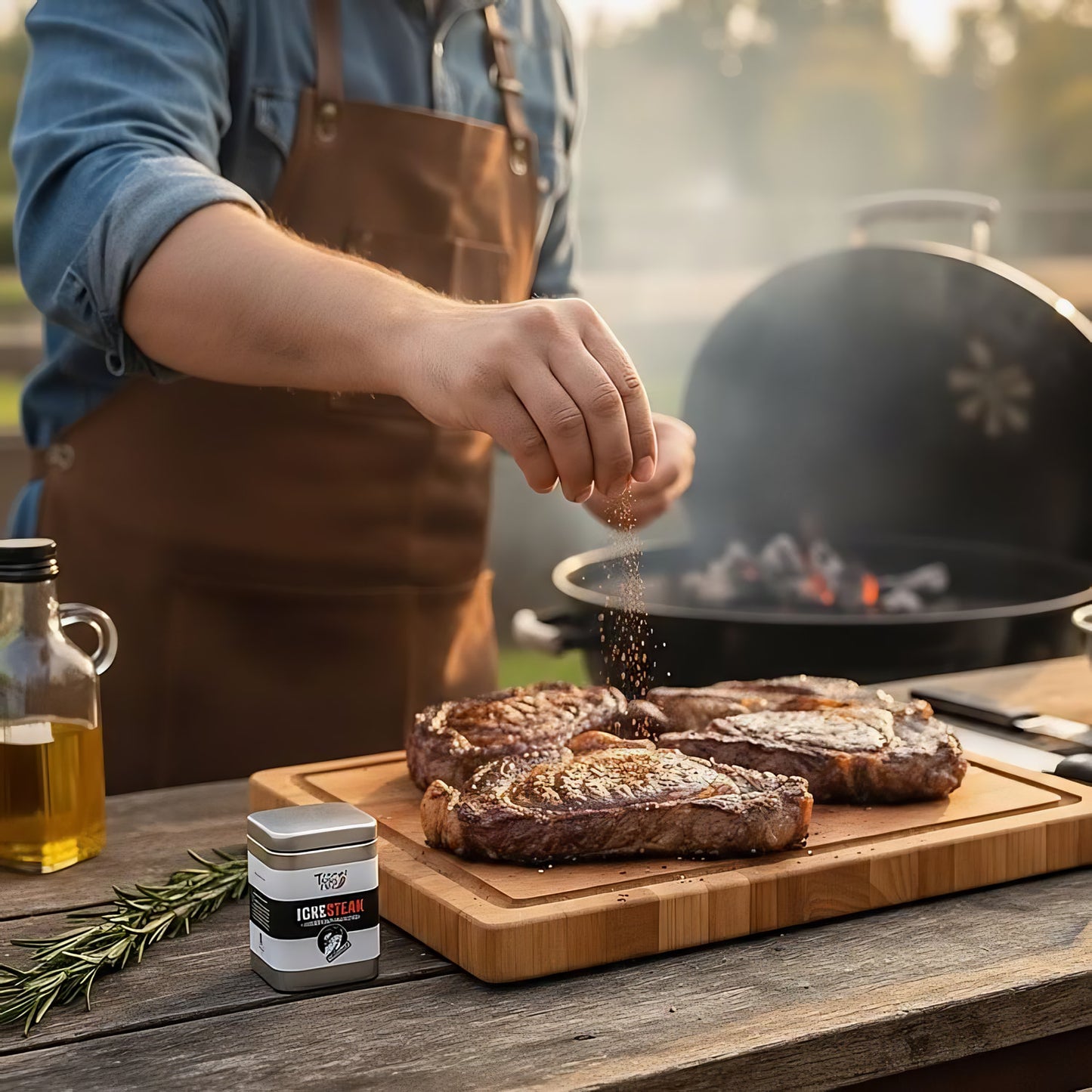 ickesteak grillpfeffer gewürz über steak verteilt