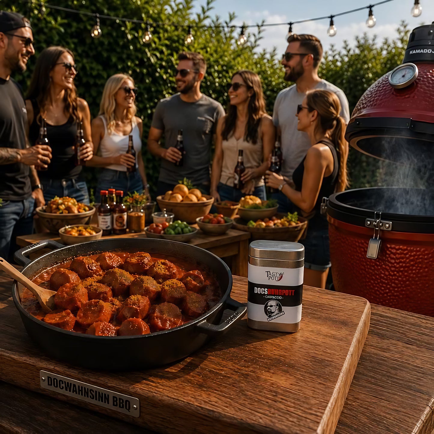 docsruhrpott carpaccio gewürz auf holzbrett neben currywurst im dutchofen