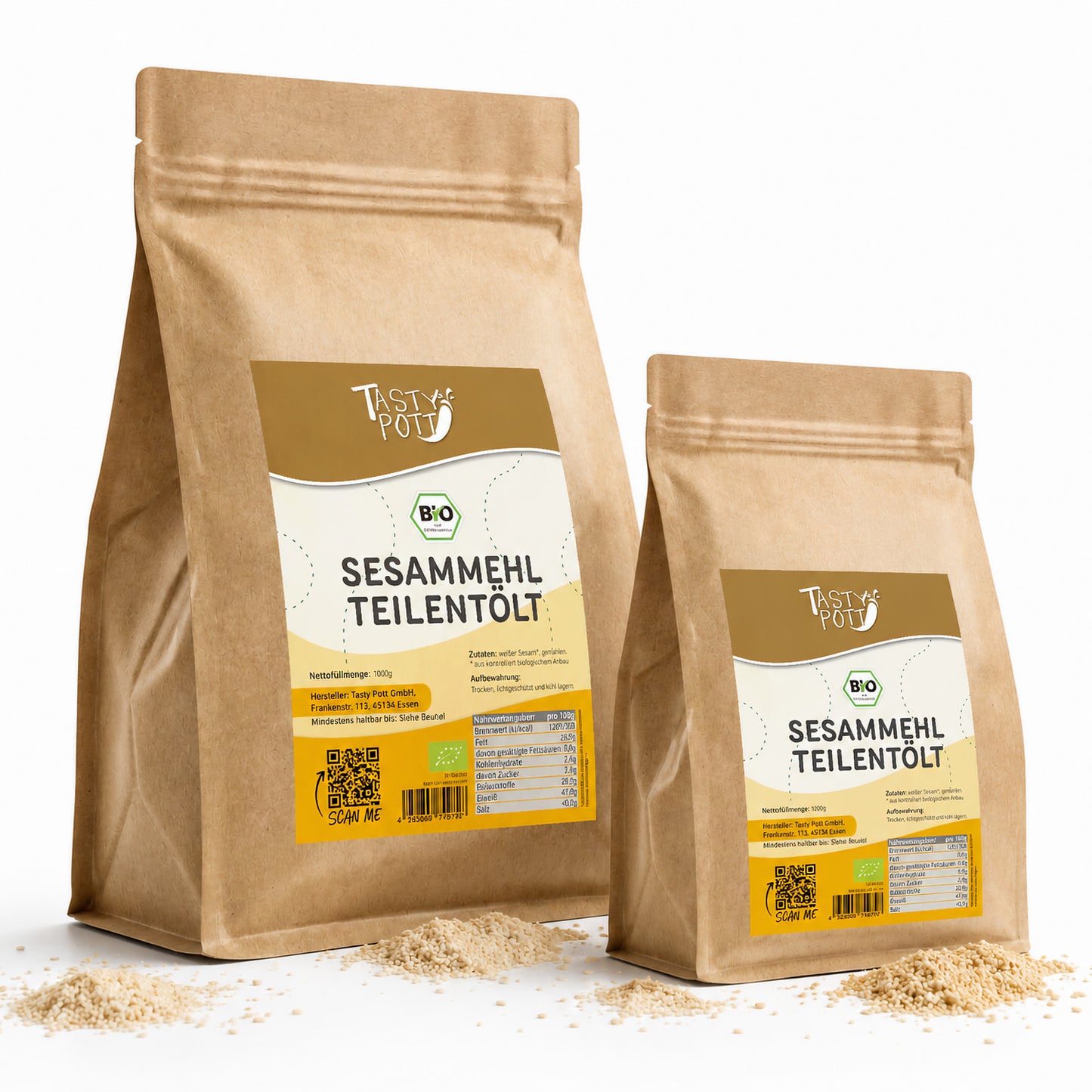 Bio Sesammehl teilentölt - 1kg Beutel von Tasty Pott