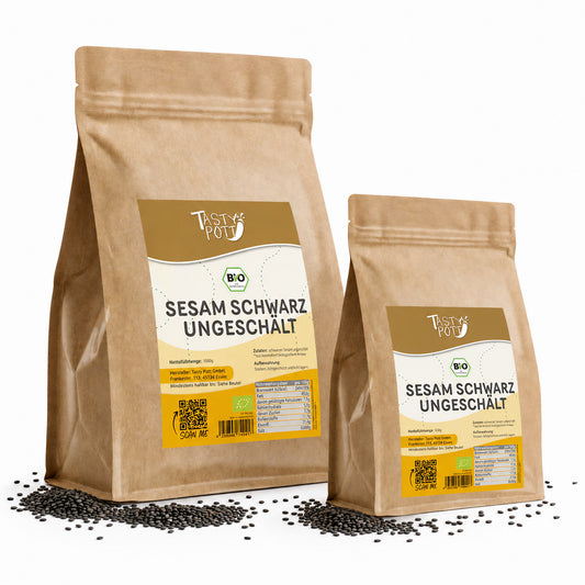 Schwarzer Bio Sesam ungeschält - 1kg Beutel von Tasty Pott