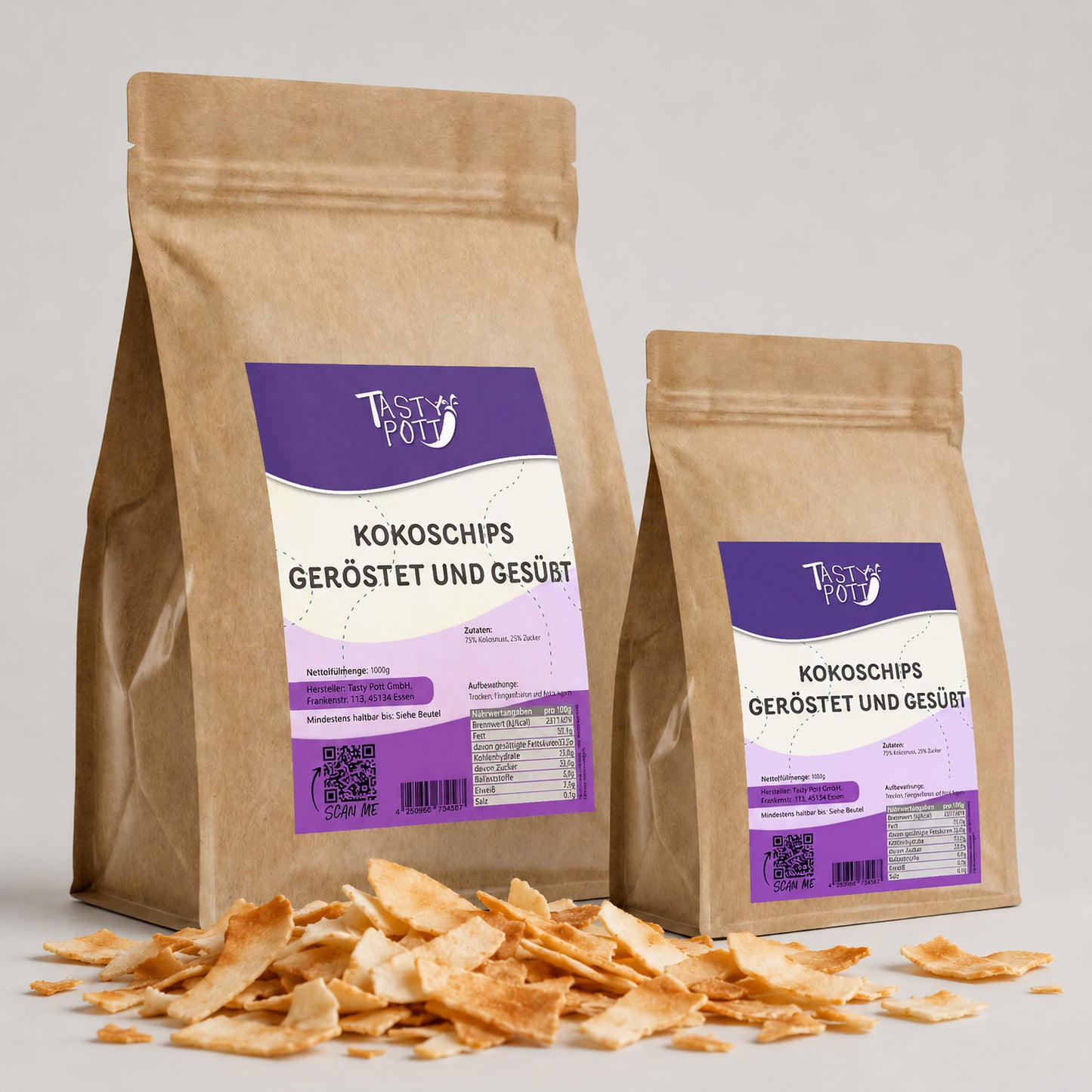 Kokoschips geröstet & gesüßt - ab 1 kg Beutel von Tasty Pott