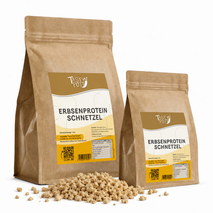 Erbsenprotein Schnetzel in 600g Beutel, vegan und proteinreich.