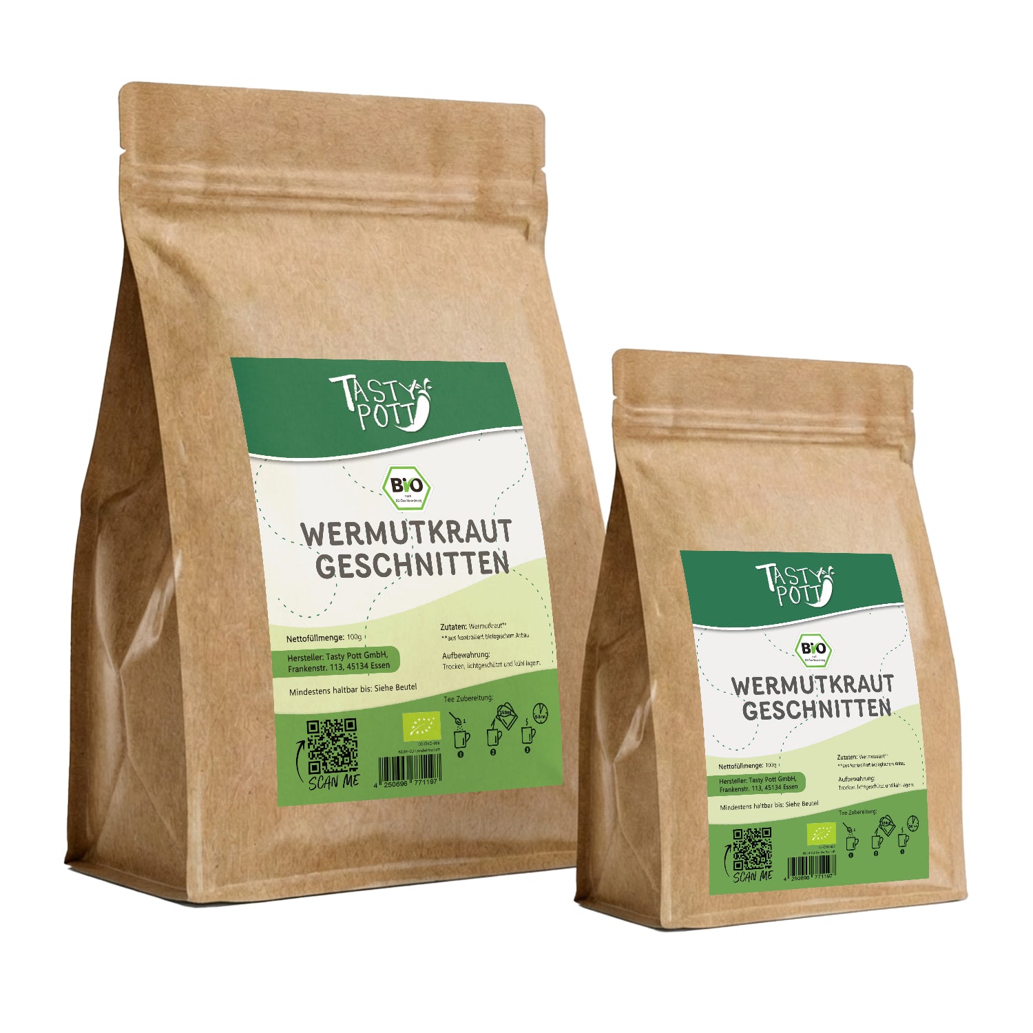 Bio Wermutkraut geschnitten in umweltfreundlicher Verpackung, erhältlich ab 100g.