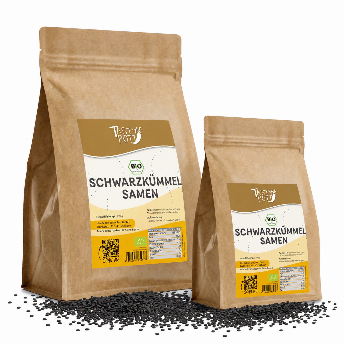 Bio Schwarzkümmelsamen 1kg Beutel von Tasty Pott, gesund und vielseitig einsetzbar.