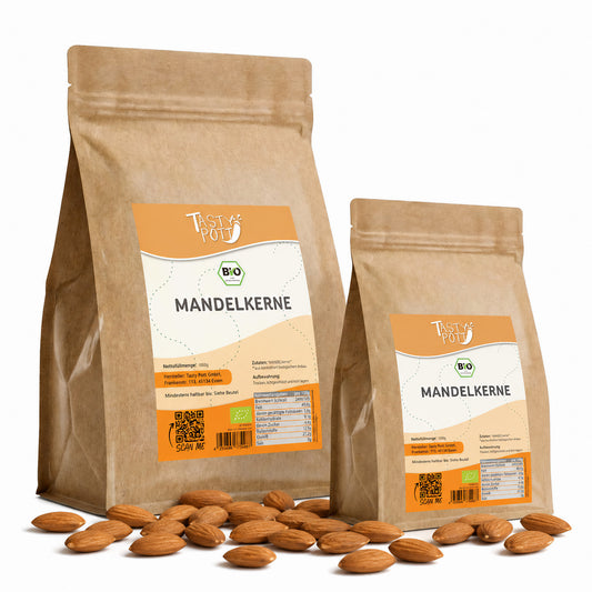 Bio Mandeln unbehandelt im 1kg Beutel von Tasty Pott, gesund und nussig.