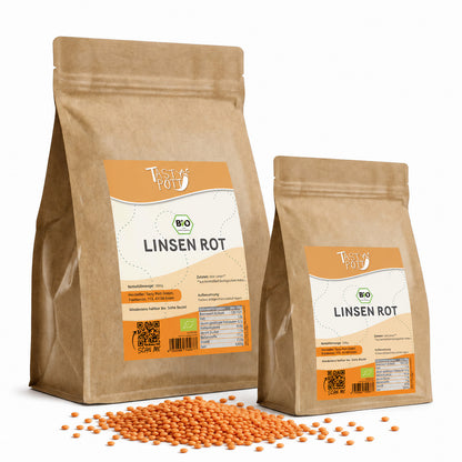 Bio Rote Linsen 1kg Beutel von Tasty Pott, hochwertige, proteinreiche Hülsenfrüchte.