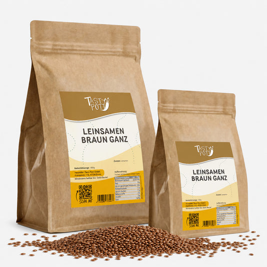 Braune Bio Leinsamen ganz im 1kg Beutel von Tasty Pott.