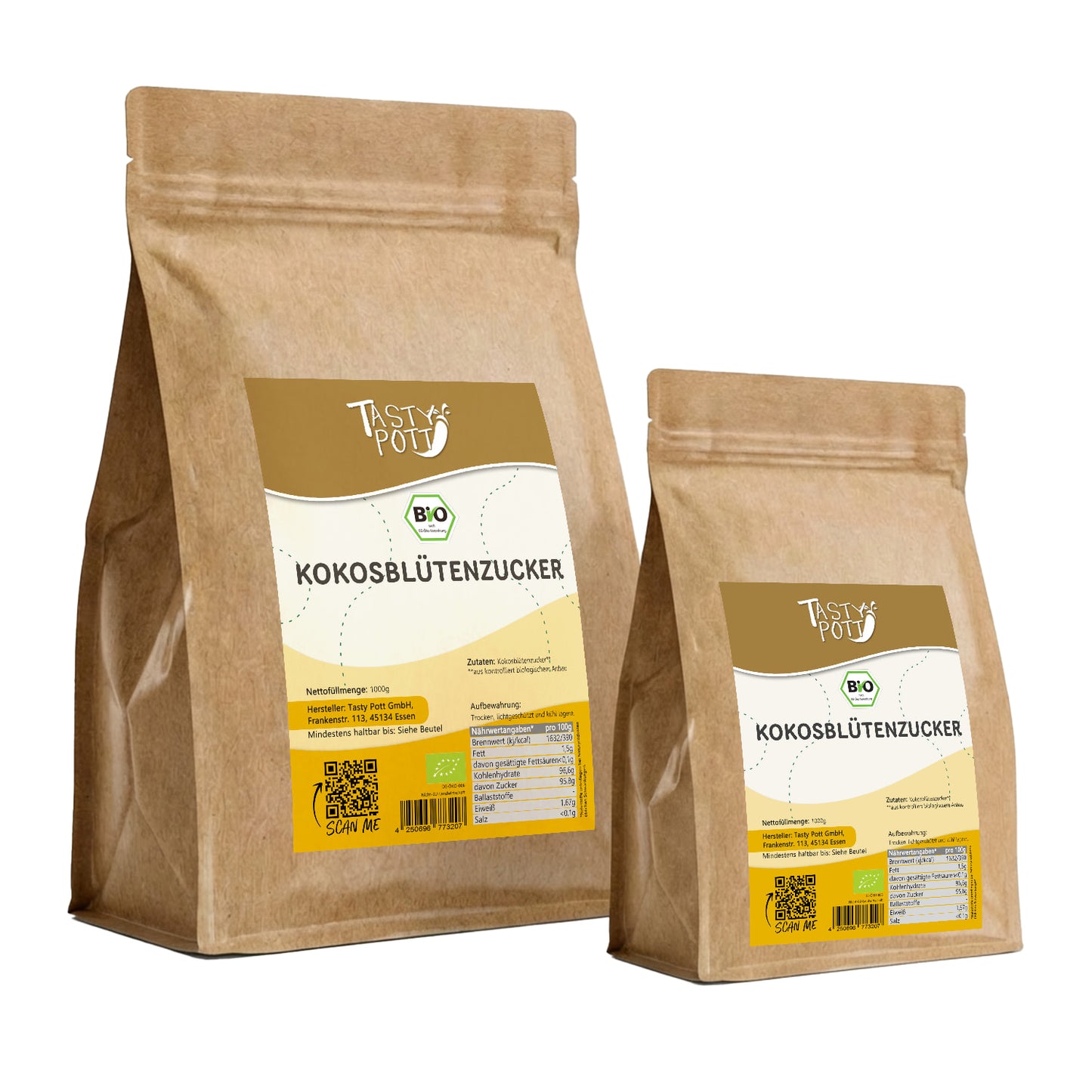 Bio Kokosblütenzucker im 1kg Beutel, natürlich und unraffiniert.