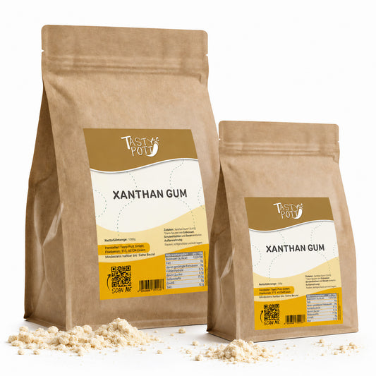 Xanthan Gum von Tasty Pott, natürliches Bindemittel, 1kg und 500g Packungen.