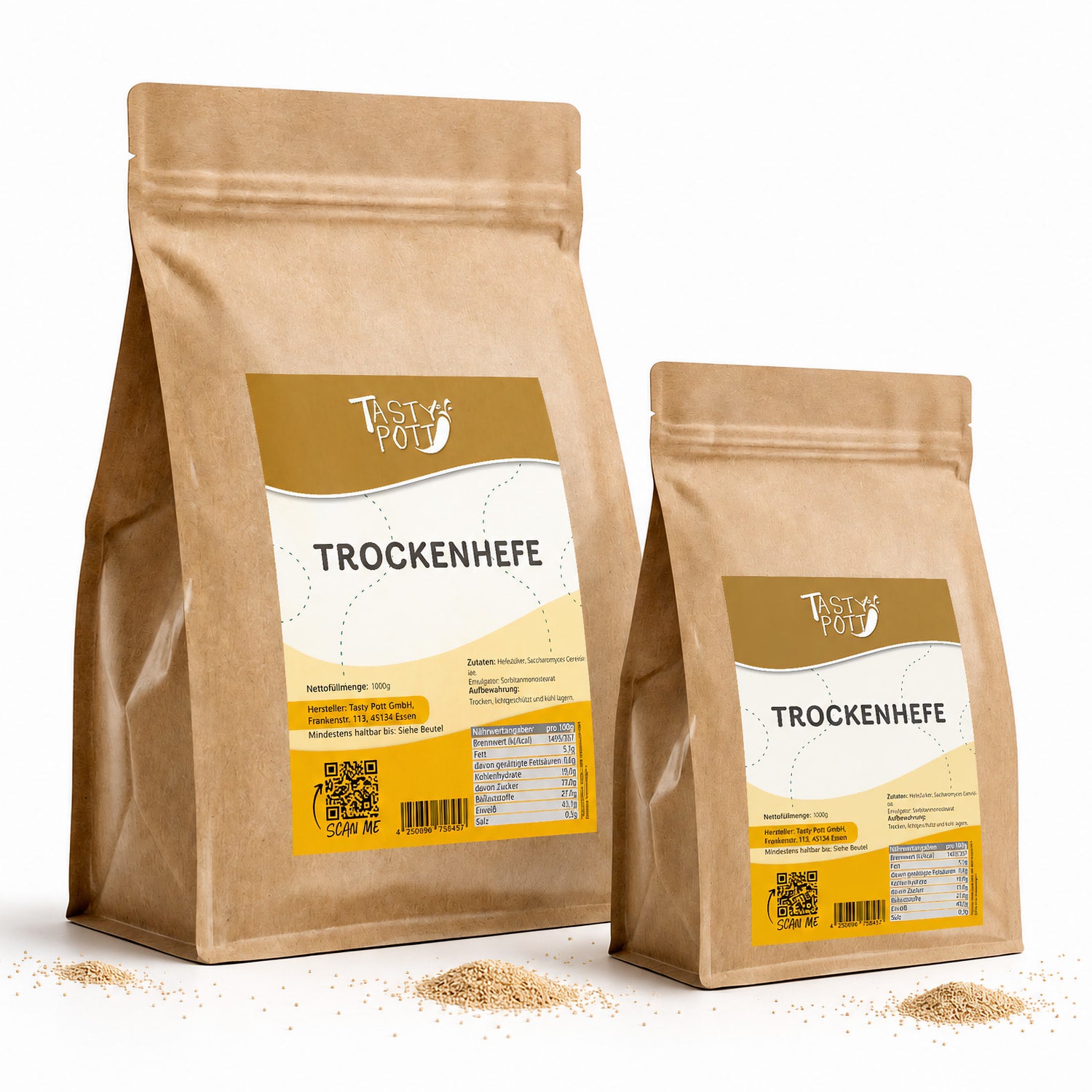 Trockenhefe im 1 kg Beutel von Tasty Pott, ideal für Brotbacken.