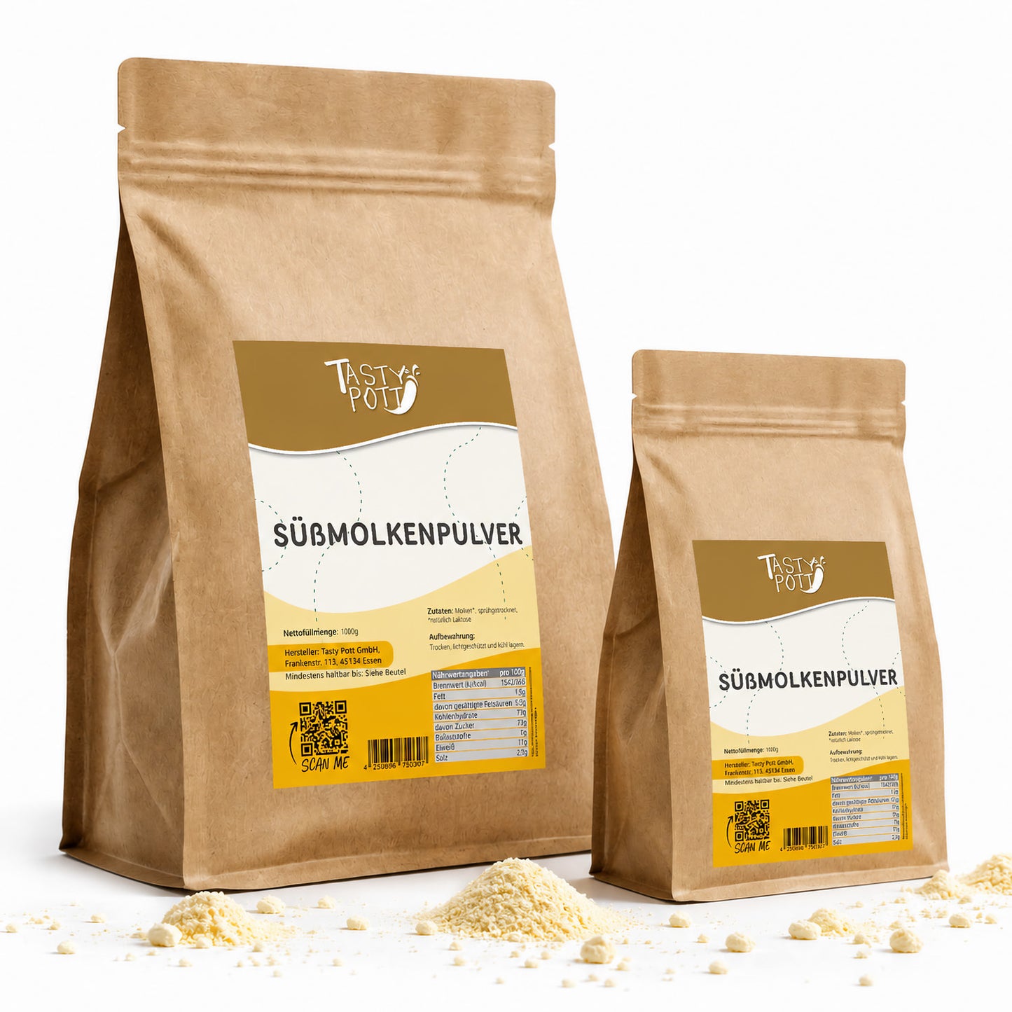 Süßmolkenpulver im 1kg Beutel von Tasty Pott, hochwertiges Milchpulver.
