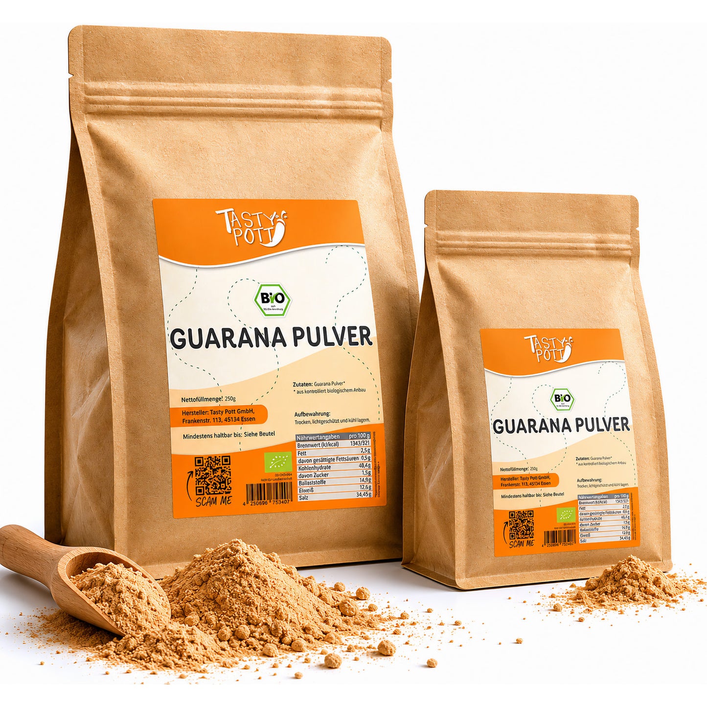 Bio Guarana Pulver in 250g Beutel, koffeinhaltig, von Tasty Pott.