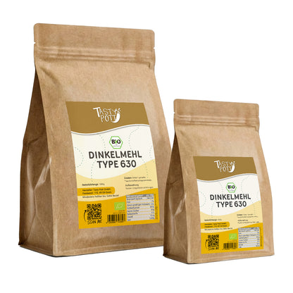 Bio Dinkelmehl Type 630 im 1kg Beutel von Tasty Pott, hochwertig und nachhaltig.
