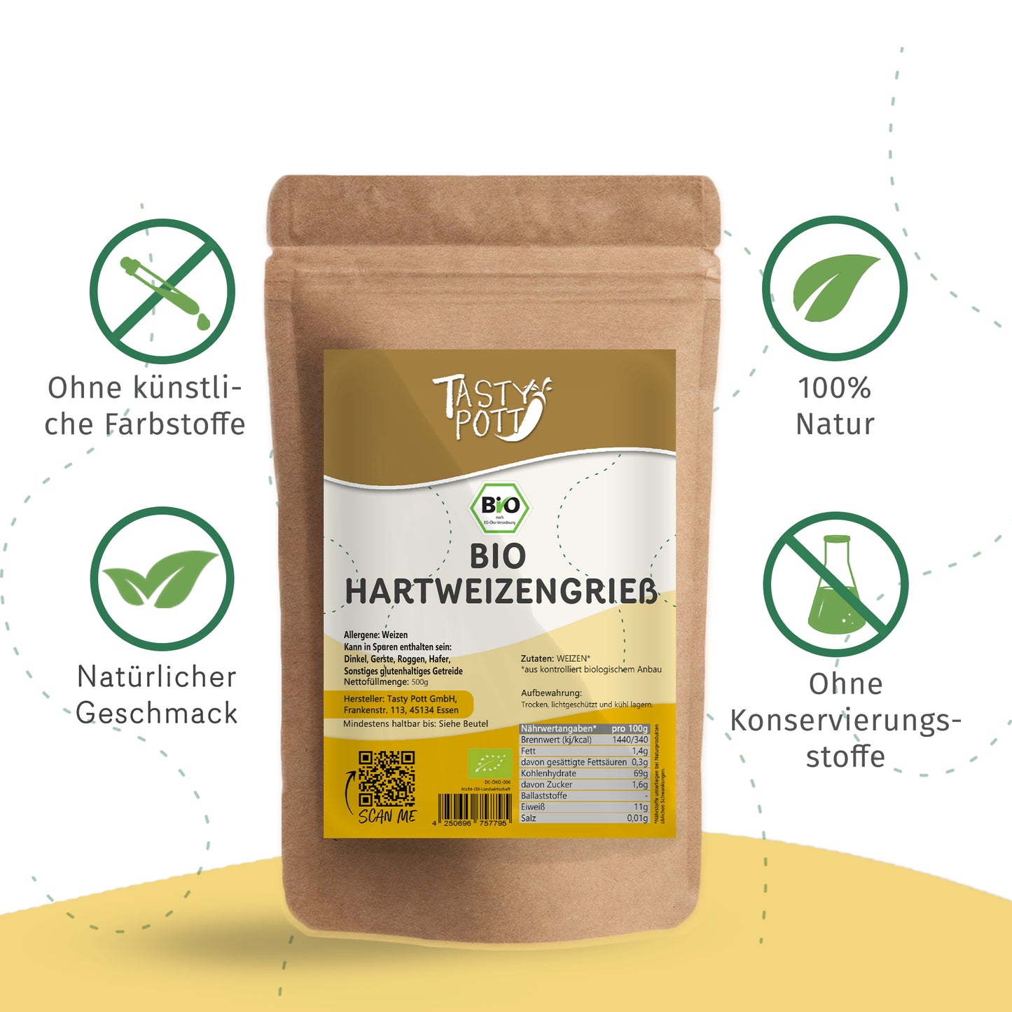 Tasty Pott Bio Hartweizengrieß - im Beutel — Abbildung 3