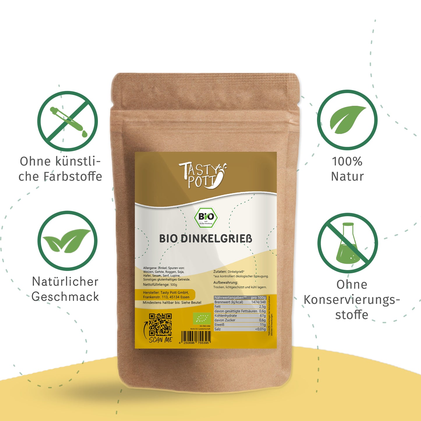 Tasty Pott Bio Dinkelgrieß – im Beutel — Abbildung 3