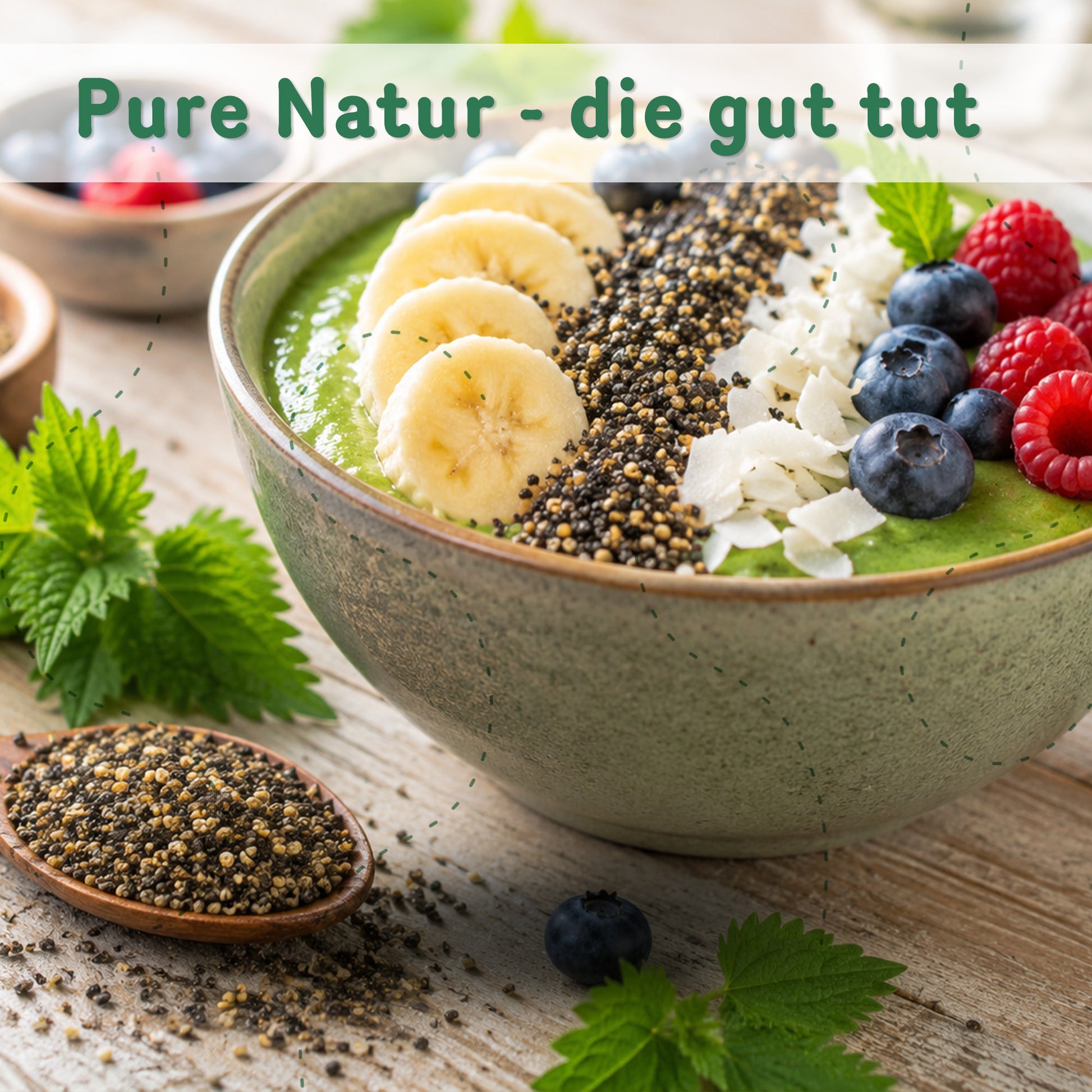 Bio Brennnesselsamen ganz, 300g Beutel, perfekt für Smoothie-Bowls.