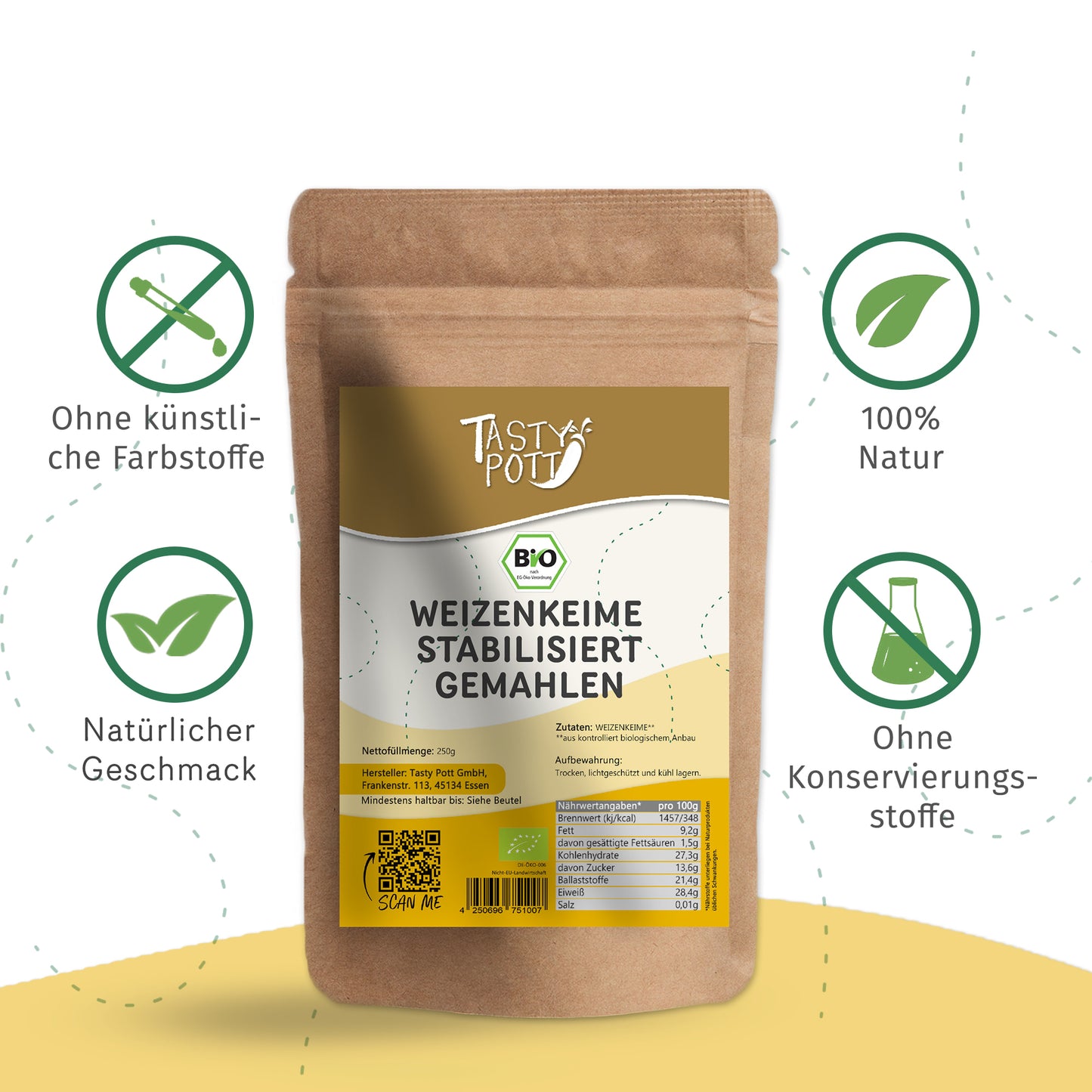 Bio Weizenkeime stabilisiert gemahlen - 1kg Beutel von Tasty Pott — Abbildung 3