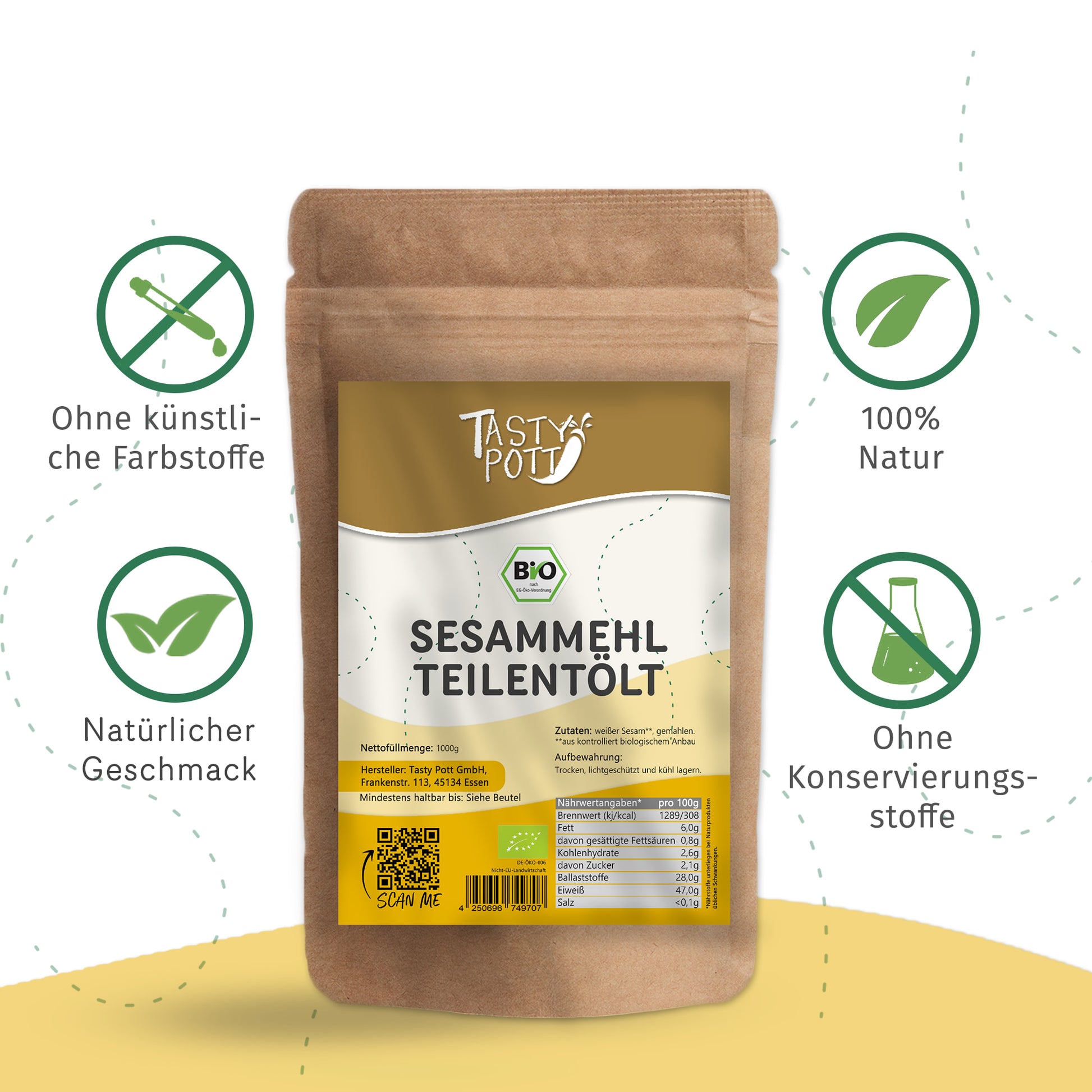 Bio Sesammehl teilentölt - 1kg Beutel von Tasty Pott — Abbildung 3