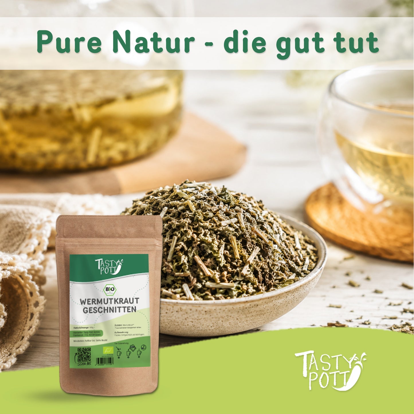 Bio Wermutkraut geschnitten von Tasty Pott, 100g, natürliche Kräutermischung.