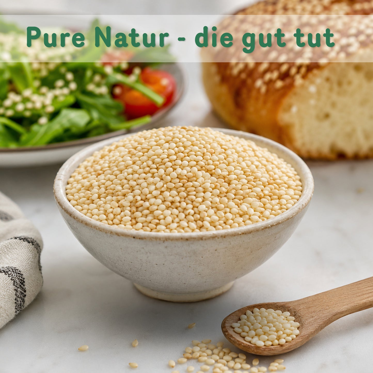 Ungeschälter weißer Sesam 1kg im Beutel von Tasty Pott, gesund und vielseitig.