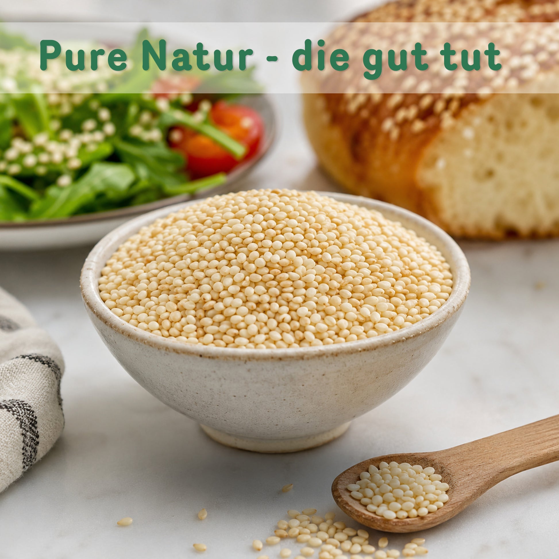 Ungeschälter weißer Sesam 1kg im Beutel von Tasty Pott, gesund und vielseitig.
