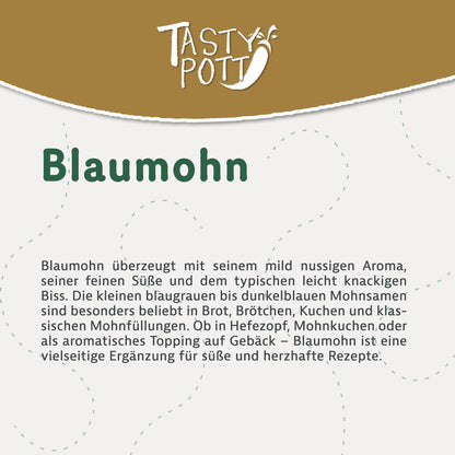 Hochwertige Blaumohnsaat von Tasty Pott, 1 kg, für Backwaren und Rezepte.