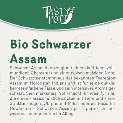 Bio Assam Tee in 100g Beutel, kräftiger Geschmack, malzige Note.