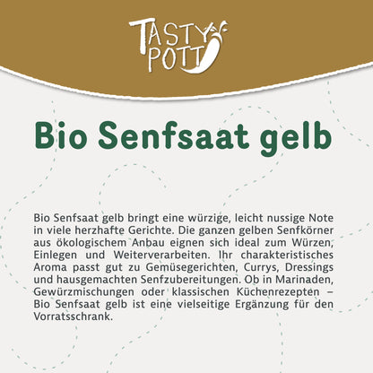 Bio Senfsaat gelb 1kg von Tasty Pott für würzige Gerichte und Marinaden.