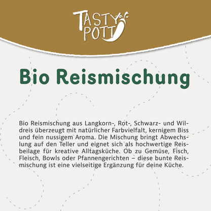 Bio Reismischung 1kg Beutel, natürliche Farben, vielseitige Beilage für kreative Gerichte.