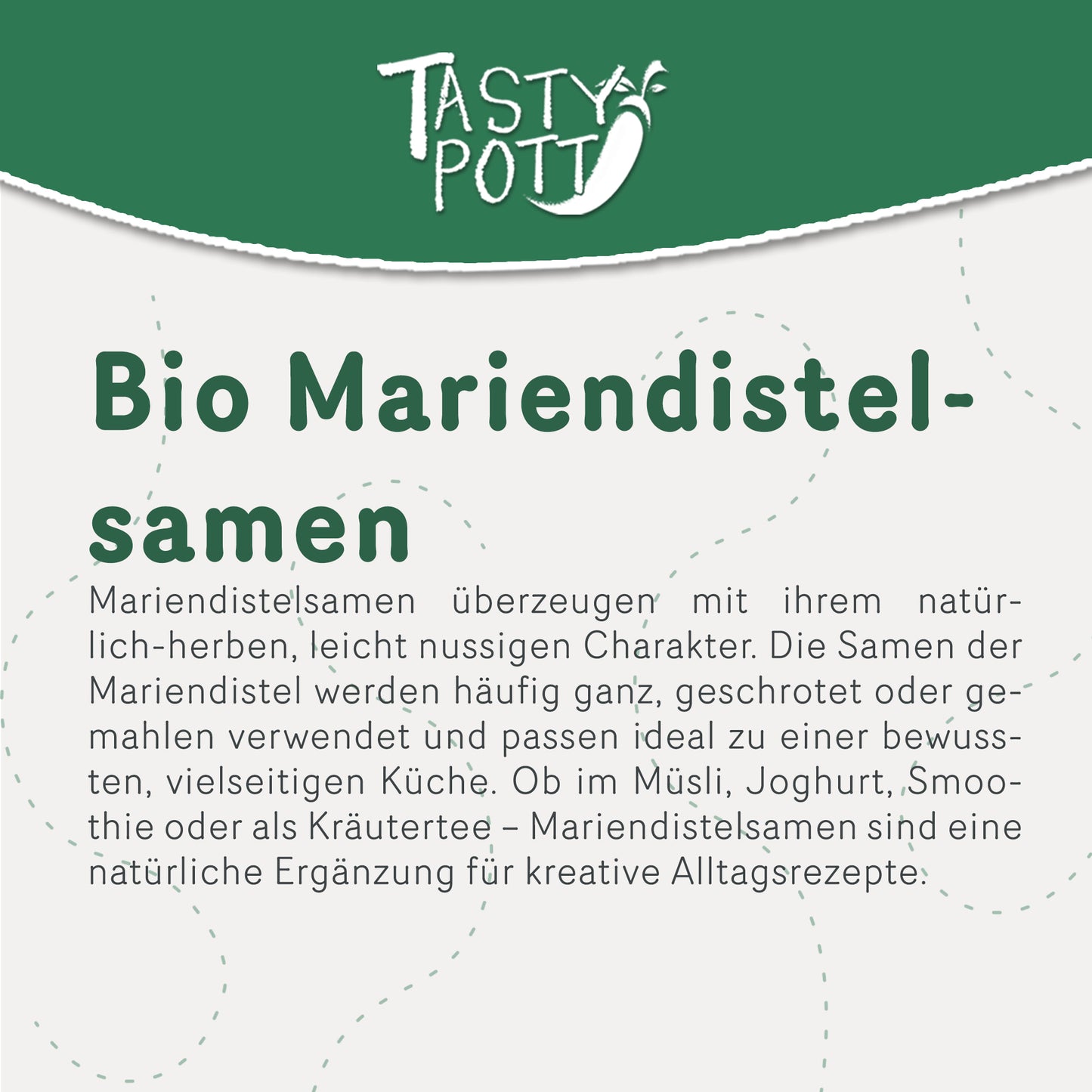 Bio Mariendistelsamen, ganze Samen, 500g, von Tasty Pott, nussiger Geschmack.