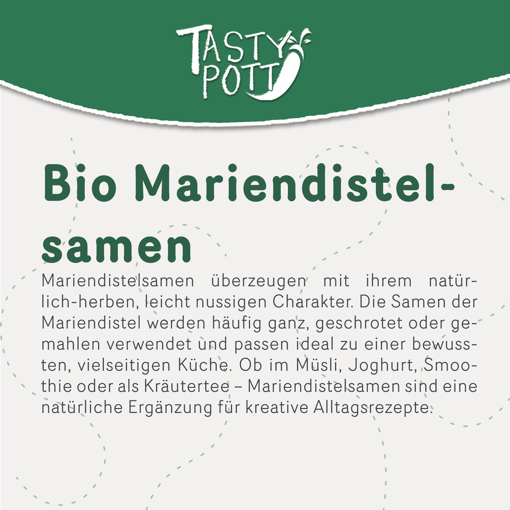 Bio Mariendistelsamen, ganze Samen, 500g, von Tasty Pott, nussiger Geschmack.