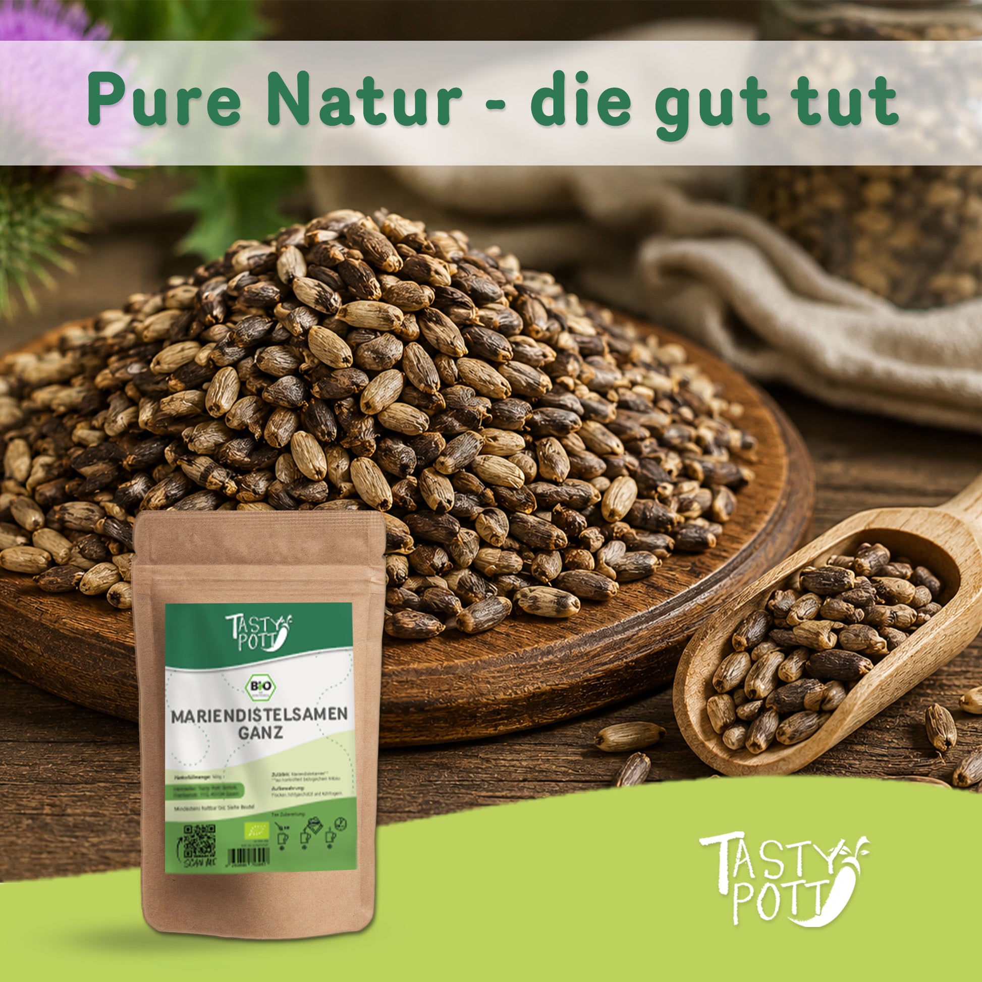 Bio Mariendistelsamen ganze Samen in 500g Packung von Tasty Pott.