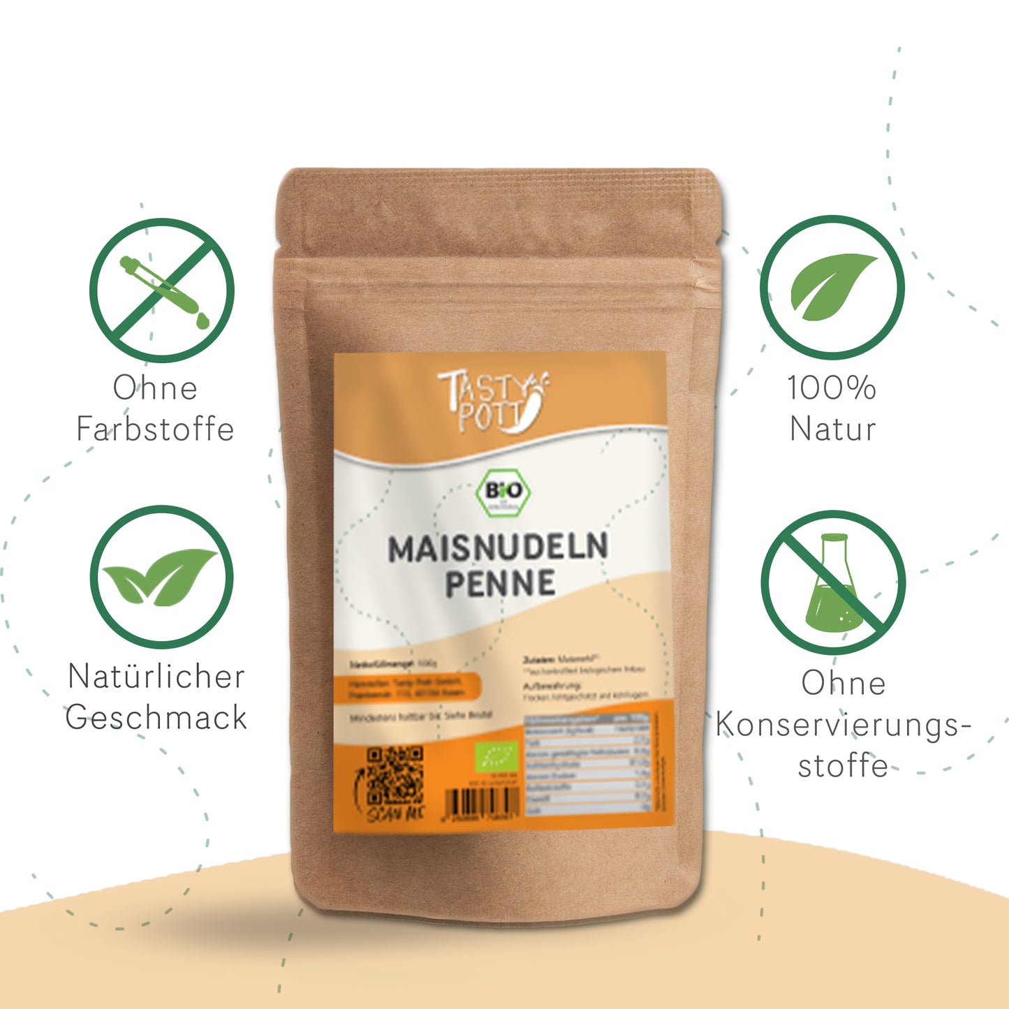 Bio Maisnudeln Penne 1kg, glutenfrei, aus 100% natürlichen Zutaten.