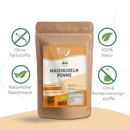 Bio Maisnudeln Penne 1kg, glutenfrei, aus 100% natürlichen Zutaten.