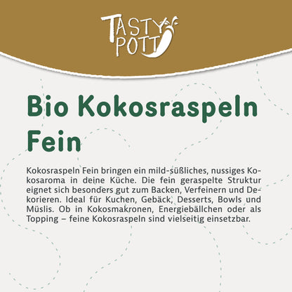 Bio Kokosraspeln fein, 1kg Beutel, ideal für Backen und Desserts.